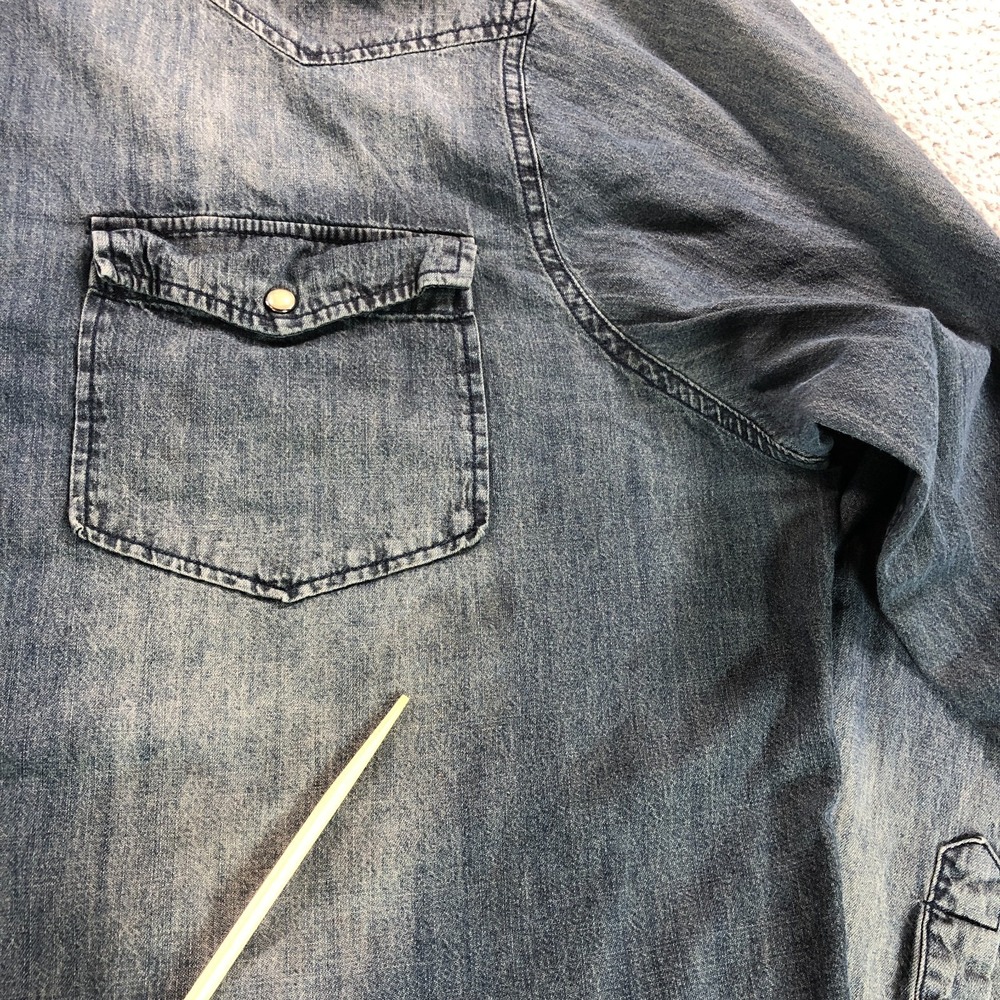 Harley Davidson Shirt Mens 3XL Blue Denim Western Pearl Snap Biker Long Sleeve - Picture 10 of 11